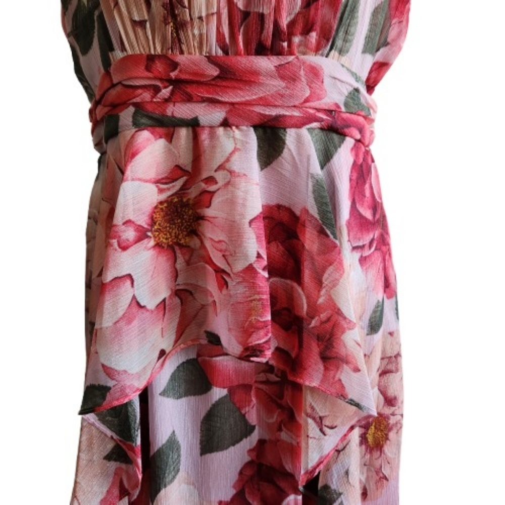🆕️⬇️R & M Richards Floral Chiffon Gown With Halter Neckline And Ruffled Skirt - Picture 7 of 16